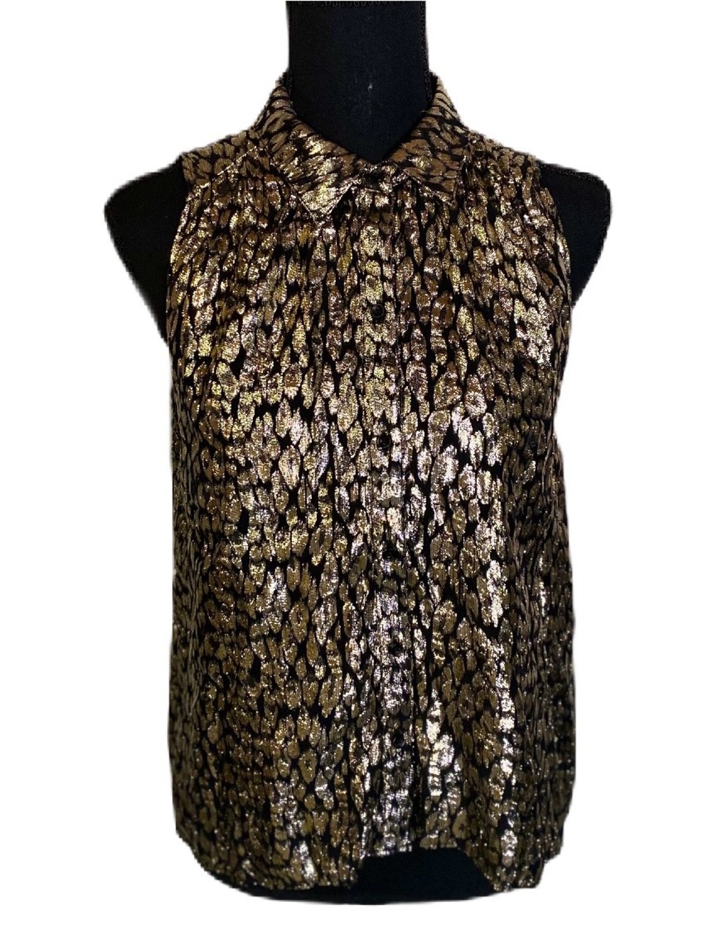 #112 JOE’S  Jeans Metallic Gold and Black Sleeveless Collared Button Top